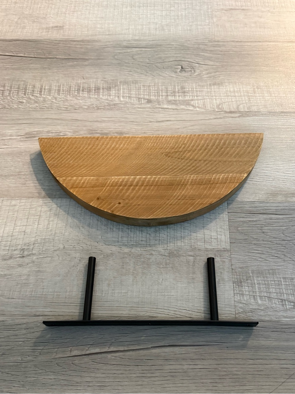Half-Moon Wood Wall Shelf with Black Metal Bracket